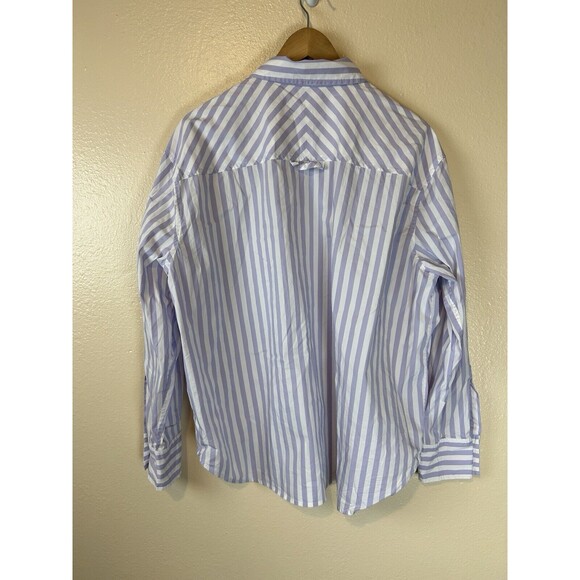 AYR XL The Deep End Button Down Shirt Purple Stripe Long Sleeve Cotton Blouse - Picture 3 of 4